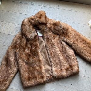 Abercrombie & Fitch Faux Fur Coat in Warm Brown